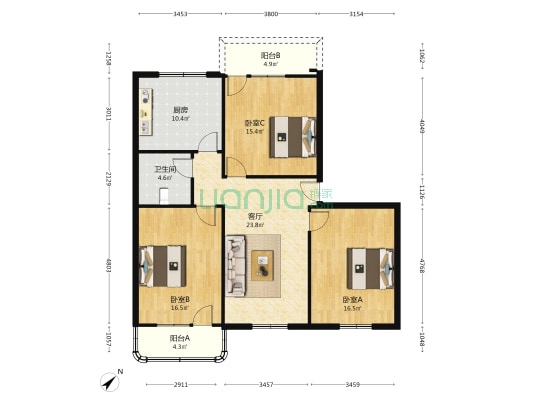 三强南路一段20号 3室1厅1卫 109平方