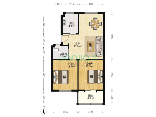 环城北路东段334弄 2室1厅1卫 74平方