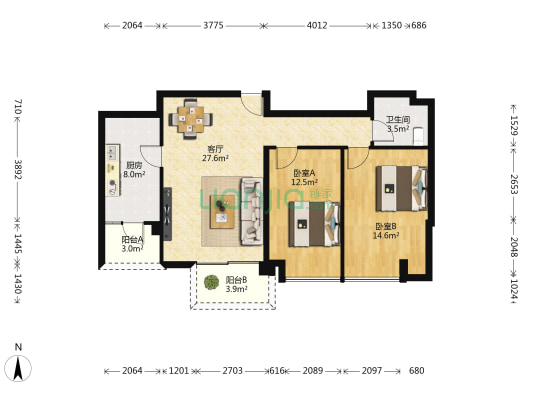 御园 2室1厅1卫 97平方