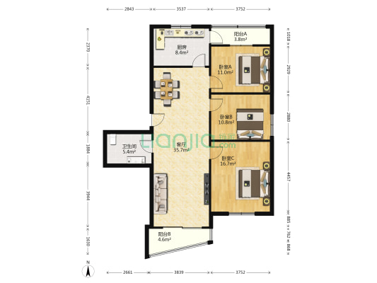 樱花园 3室1厅1卫 112平方