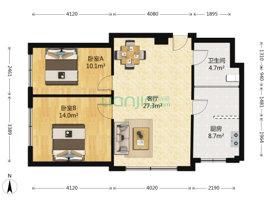 滨河新村 2室1厅1卫 100平方