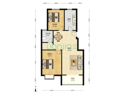 凯旋家园 2室1厅1卫 96平方
