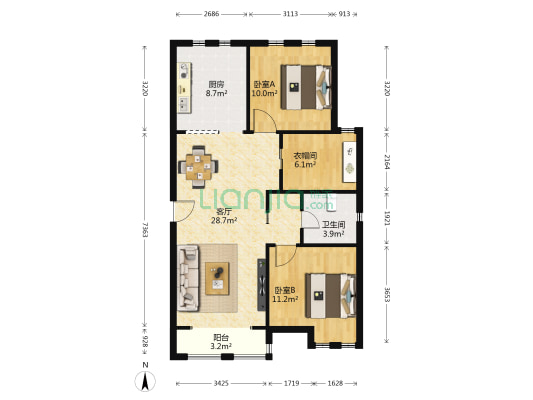 兴源国际城 2室1厅1卫 105平方