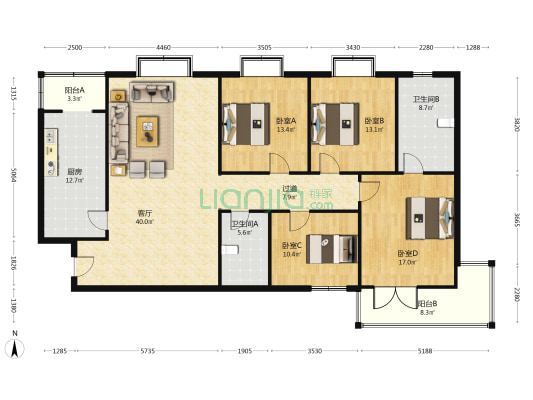康居苑 4室1厅2卫 177平方