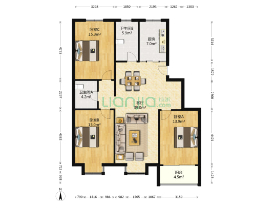 糜巷桥家园 3室1厅2卫 125平方