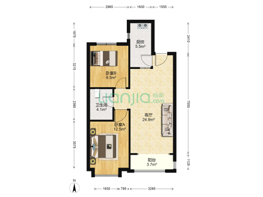 中车国际广场二期 2室1厅1卫 89平方