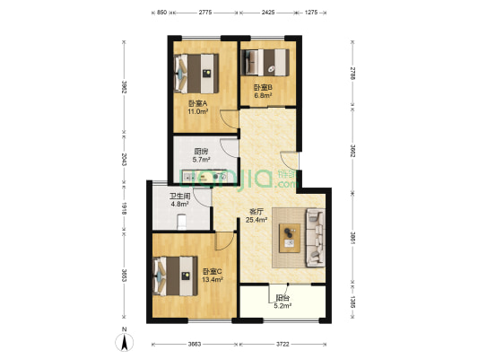 山语世家 3室1厅1卫 94平方