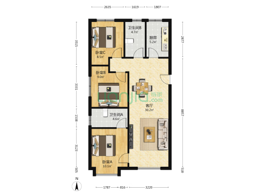 远洋春风与山水 3室1厅2卫 107平方