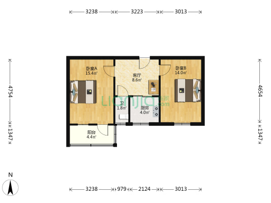 通用厂宿舍 2室1厅1卫 55平方