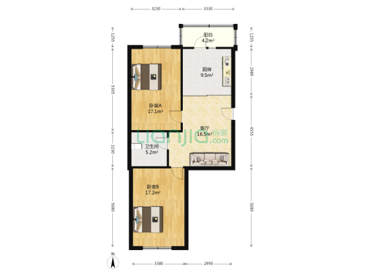 新阳胡同 2室1厅1卫 90平方