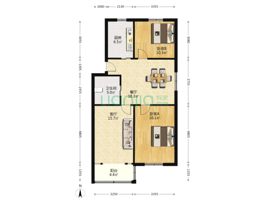 恒利小区西四区 2室2厅1卫 92平方
