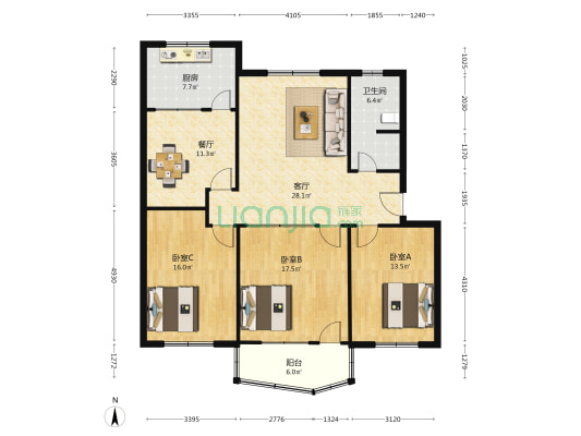 商业局宿舍小区 3室2厅1卫 124平方