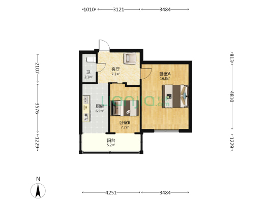 山西电力小北门宿舍 2室1厅1卫 54平方