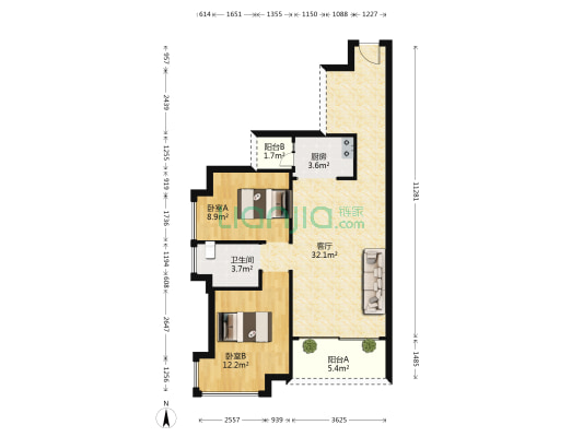 天域花园 2室1厅1卫 77平方