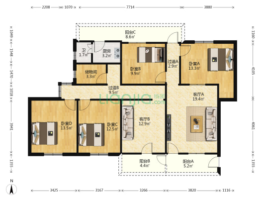 鸿雁巷3号 4室2厅1卫 119平方