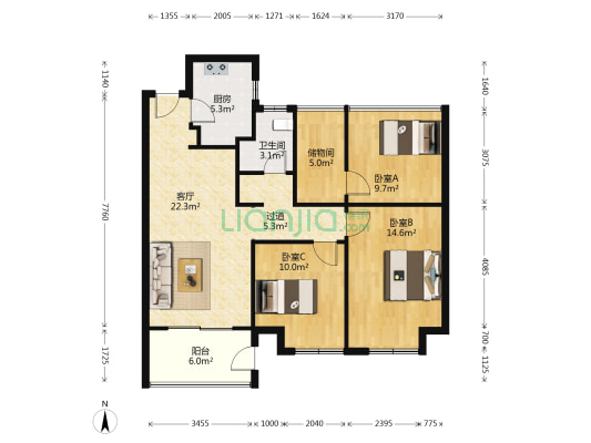 新城玖珑湖一期 3室1厅1卫 87平方