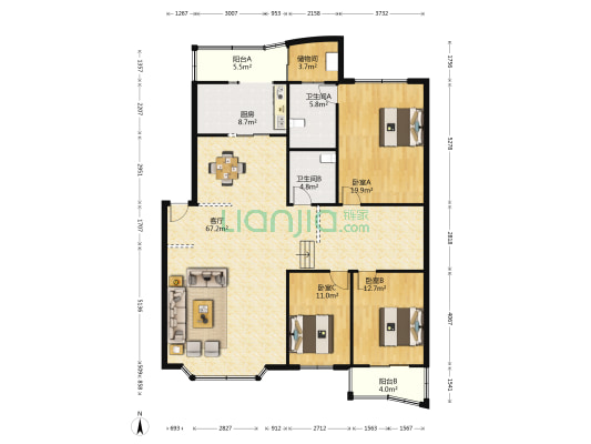 学府新城 3室1厅2卫 159平方