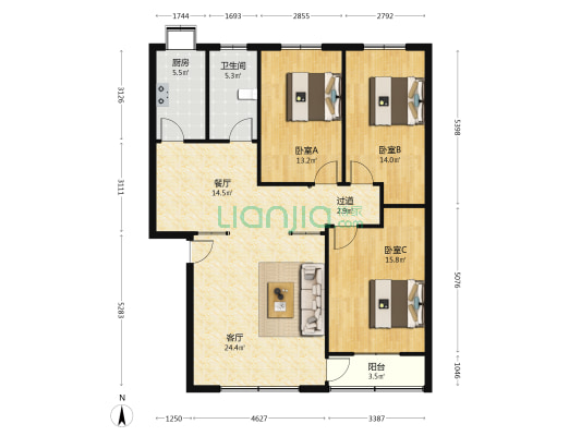 陇海西路39号 3室2厅1卫 120平方