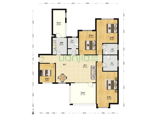 蓝润春风屿湖 4室1厅3卫 188平方