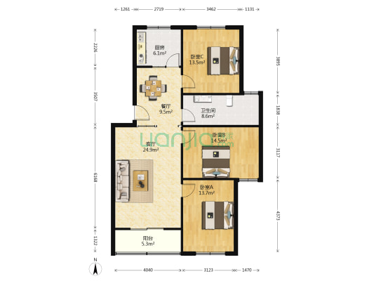 府前小区 3室2厅1卫 117平方