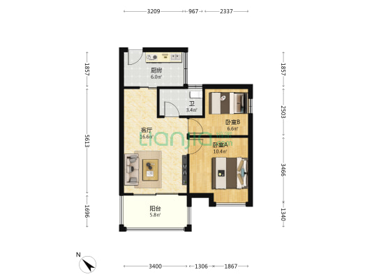 天成小区 2室1厅1卫 62平方