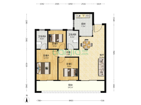 万科映象广场 3室1厅2卫 110平方