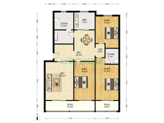 微波局宿舍 3室2厅2卫 157平方
