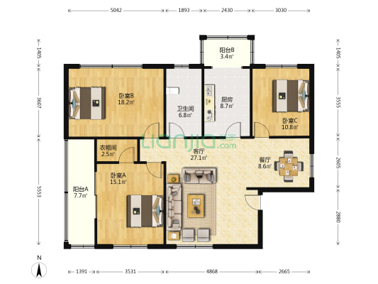 广粤公寓 3室2厅1卫 131平方