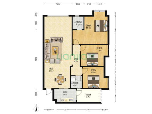恒昌宫保里 3室1厅2卫 117平方