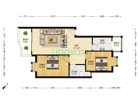平伟圣园 2室1厅1卫 88平方