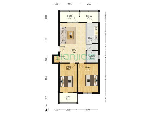 滨新二区 2室1厅1卫 89平方