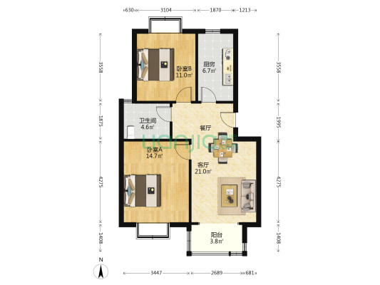 福溪花园B区 2室1厅1卫 75平方