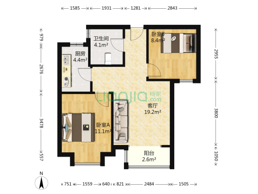 剑桥郡博睿园  2室1厅1卫 77平方