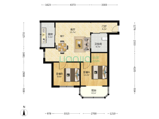 新世纪公寓 2室1厅1卫 86平方