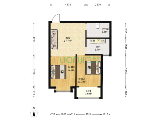 赵瞳家园 2室1厅1卫 80平方