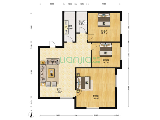 建安北路17号 3室1厅1卫 166平方
