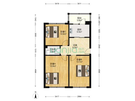 曙光小区 3室0厅1卫 87平方