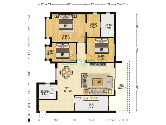 新世界御湖 3室1厅2卫 127平方