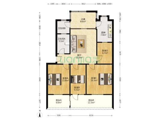新特药家属院 4室1厅2卫 125平方