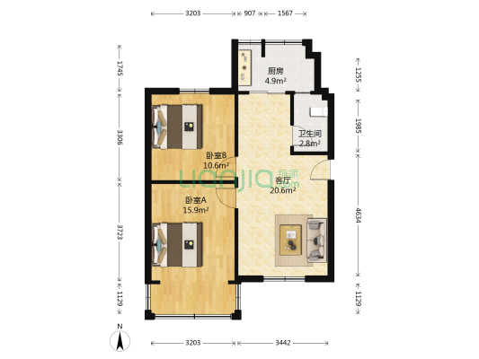 中国烽火航天机械厂 2室1厅1卫 62平方