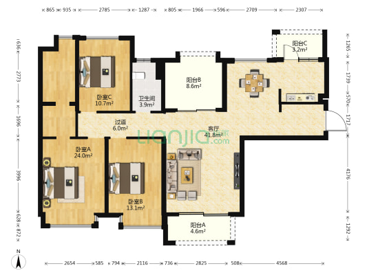保利东湖林语 3室1厅1卫 141平方