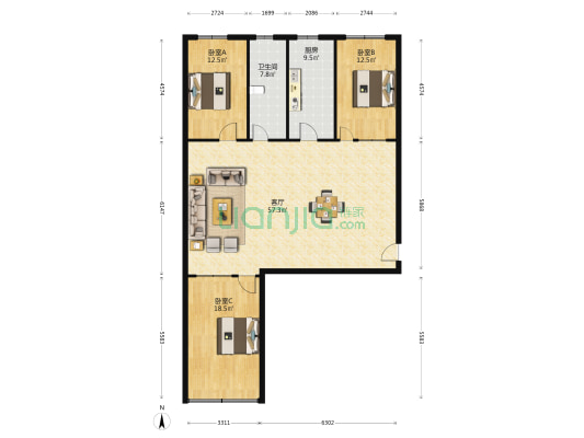 长青大厦 3室1厅1卫 160平方