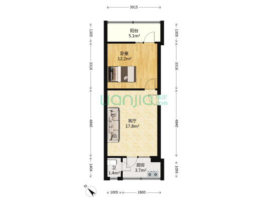 筑新巷19号 1室1厅1卫 45平方