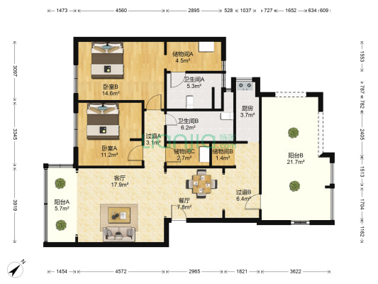 静逸居 2室2厅2卫 98平方