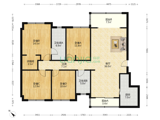 合能枫丹西悦一二期 4室1厅2卫 143平方