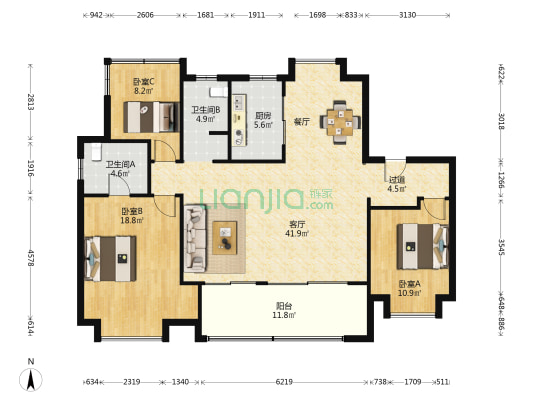 融创澜岸里 3室1厅2卫 139平方