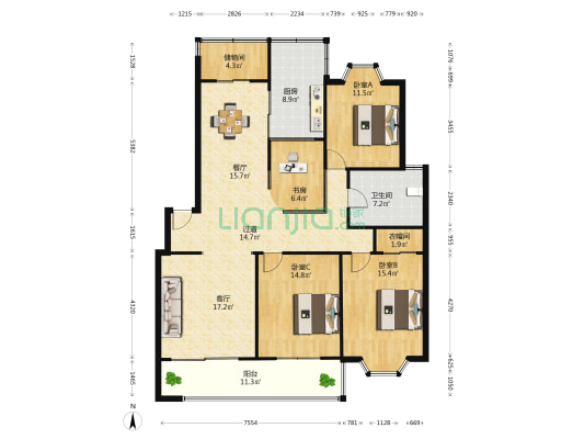 银河花苑 4室2厅1卫 153平方