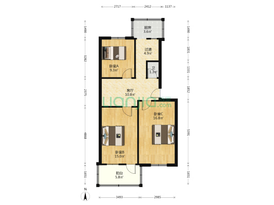 晥新街68号 3室1厅1卫 75平方