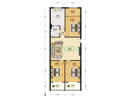 崔庄二期 3室1厅1卫 143平方