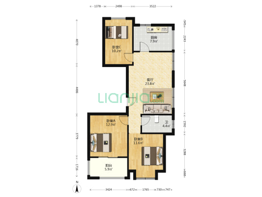 祥生翰林府 3室1厅1卫 94平方